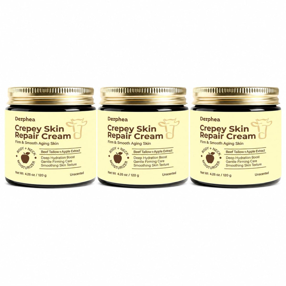 DERPHEA Crepey Repair Cream – Unscented, 2 Pack